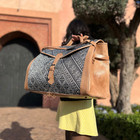 Handmade Weekender Victorian Carpet Overnight Bag With Natural Leather