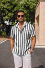 Coofandy Mens Grey Stripe Button Down Shirt Short Sleeve Striped Shirt Casual