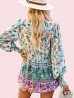 Women s Boho Tunic Top-long Peplum Blouse-long Sleeve -tassels V-neck -size M
