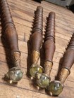 Victorian Bobbin Turned Table Legs Set 4 Brass Mounted Glass Ball Feet Salvage