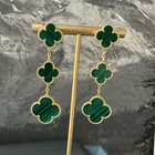 Clover 3 Motifs Malachite Earrings Sterling Silver 925 18k Gold Plated