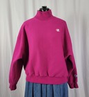 Vtg Champion Magenta Reverse Weave Mock Turtleneck Sweatshirt Chest Logo Size L