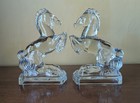 Vintage Le Smith Glass Horse Bookends Clear  8  Tall Set Of 2  