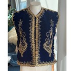 Vintage Unisex Size S m Folk Vest Embroidered Deep Blue Velvet Gold Knots