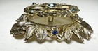 Vintage Gold Tone Metal Blue Rhinestones Lipstick Holder Vanity Ornate
