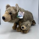 Realistic Wolf Plush Stuffed Animal Brown Mother Baby 23  Large W  Tag Fine Toy