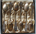 6 Gunderhaug Norway 830 Silver Coffee Spoons In Box Celtic Design W Monogram 64g