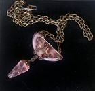 Vintage Necklace Art Nouveau Brass Pendant Antique Blush Pink Czech Glass Drop