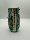 Beautiful Vintage Italian Clay Vase- Turquoise  Pink Flowers  Buttons- Signed