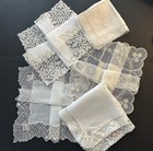 A  Lot 5 Nos Vintage White Hankies Linen Handmade Machine Lace Wedding Bride New