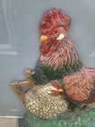 Vtg 12  Cast Iron Rooster Hen Painted Chickens Door Stop Farmhouse Country Decor