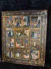 Antique 18-19th Century Russian Icon Of The Resurrection And Twelve Great Feasts