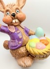 Vintage Atlantic Ceramic Mold Hand Painted Bunny Basket Of Glitter Paint Eggs