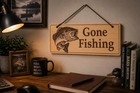 Gone Fishing Sign - Laser Engraved Bass Wood Wall Sign - Fisherman Gift