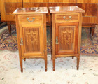 Pair Of English Antique  Inlaid Burled Walnut Edwardian Nightstand