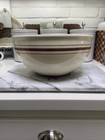 Vintage Chunky Stoneware Large Mixing Bowl Brown Stripes
