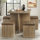Modern Kitchen Nook 5 Pc Dining Table Set Padded Storage Ottoman Stool Chairs