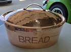 Williams Sonoma Hammered Metal Oval Bread Bin Copper Compartment 