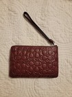 Nwot Coach Corner Zip Wristlet Wine Glitter Signature Leather W  Coach Gift Box 