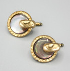 Pair Of Vintage Round Gold Abalone Men   s Shirt Studs - Great Gift Idea