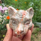 2 8  Natural Red Grain Stone Carved Cat Head Quartz Crystal Reiki Healing 1pc