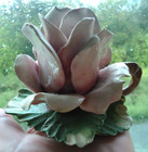 Capodimonte Ceramic Red Pink Rose Flower Single Candle Holder Made In Italy