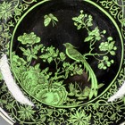 Chinese Qing Yongzheng Black Glaze Porcelain Green Birds Pattern Plate 8 5 Inch
