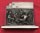 Vintage Mylflam  835s Silver Embossed Case Table Lighter Push Button