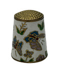 Vintage Cloisonn   Enamel Thimble Butterfly Floral Design Sewing Collectible