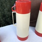 Vintage Aladdin Red Cream Thermos Picnic Set With Zip Bag - Made In Usa  Camping