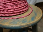 Cloth Covered Twisted Wire - Red white Pattern  Vintage Style Fabric Lamp Cord