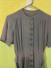 Vintage 1930s 40s Rayon Full Button Dress Ww2 Deco Sun Fade Belted 41b 28w