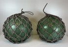 Antique   Vintage Pair Of Japanese Large Glass Roped Netted Fishing Floats