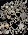 Lot Of 34 Pieces Vtg Mod Silver Rhinestone Jewelry