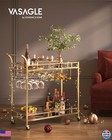 Gold Bar Cart With 2 Mirrored Shelves  Wine   Glass Holders For Home Use