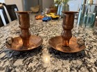 Antique 4  Tall Hammered Copper Candle Stick Holders Set