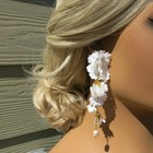Beautiful Custom White Silk Flower Dangle Earrings With Silk Flower Petals