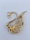 B5-3005 Vintage Brooch Gold Tone Pin 2  Rhinestone Animal Swan Bird Purple