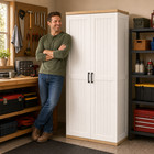 68 9  Tall Wooden Vacuum Storage Cabinet Broom Closet 2 Doors Adjustable Shelves