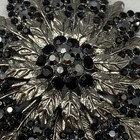 Large Flower Brooch Pin Black Pave Glass Rhinestones Silver Tone Metal 2 5 