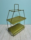 Mid Century Atomic Metal Mesh Green 2 Tier Magazine Rack Stand Vintage Retro