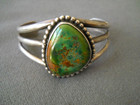 Southwestern Native American Navajo Gem Green Turquoise Sterling Silver Bracelet
