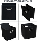 Black Fabric Storage Bins Cube  11x11x11 Fabric Cubby Organizer Baskets With    