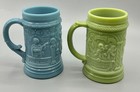 Westmoreland Slag Milk Glass Steins W  Embossed Designs Set Of 2