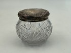 Antique Sterling Silver Repousse Filigree Flower Hand Cut Glass Powder Jar
