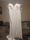 White Size 12 Satin Sheath Wedding Dress Sweetheart Sleeveless Lace Embroidery