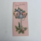Vintage Mid Century Christmas Greeting Card Glitter Pastel Pink Ornaments Beads