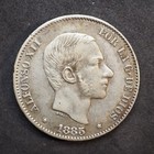 1885 Spain Philippines Silver 5o Peso - Free Shipping  M6702
