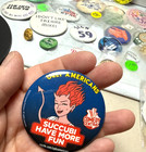 Lot Of  34 Vintage Pins Political Regional Buttons Hallmark Comedy Central  Etc