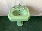 Antique 24  Cast Iron Jade Green Porcelain Pedestal Sink Vintage Deco  517-26e